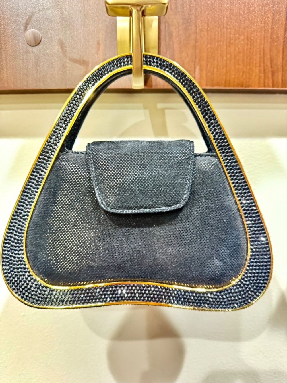 EVENING PURSE, CRYSTAL AND PEBBLED LEATHER. CUSTOM MADE